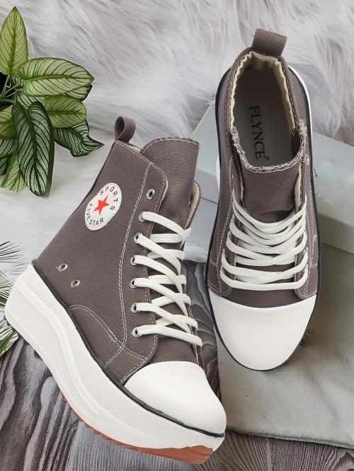 FLYNCE Grey Boots for Women - Embellished Casual High Top Ankle Boots - Ankle Boot Shoe - Chunky Ankle Length Shoes for Women and Girls