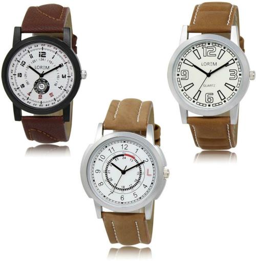 LOREM Brown Analog Watch For Men Pack of 3 Watches