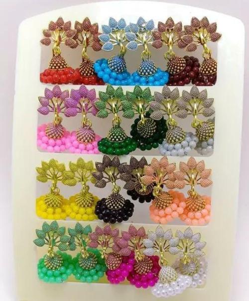 DHVYANT MART Women Traditional Gold Plated Floral Artificial Beads Jhumk Earrings-vibrant colors small size jhumka Alloy Jhumki Earring- jhumka for women and girls (Multicolor) (Pack Of 12)