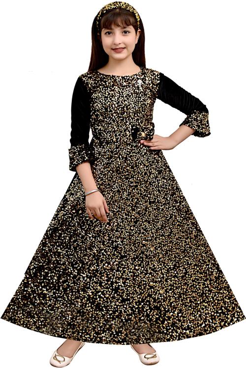 Roshni Garments Girls FOWN Embellished Velvet Gown Dress (10 - 11 Years)