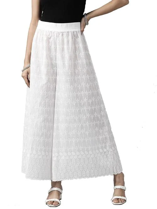 Panit Women White Embroidered Palazzo