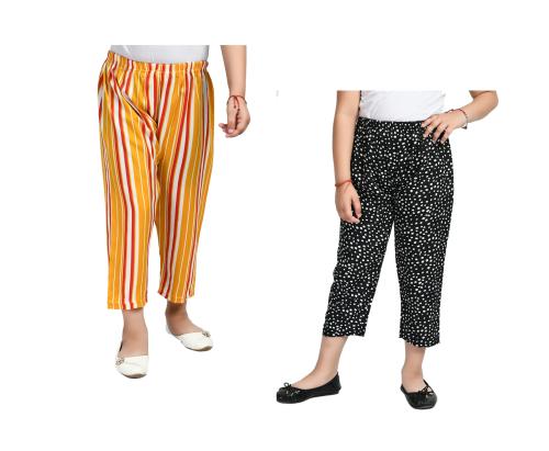 IndiWeaves Girls Crepe Digital Printed Tight Fit Capri 3/4th Pants {Pack of 2}