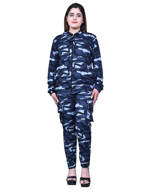 Soften Woman Blue Military Cargo Tracksuit/Nightdress/Nightsuit/Yogawear/Activewear (Blue, L)