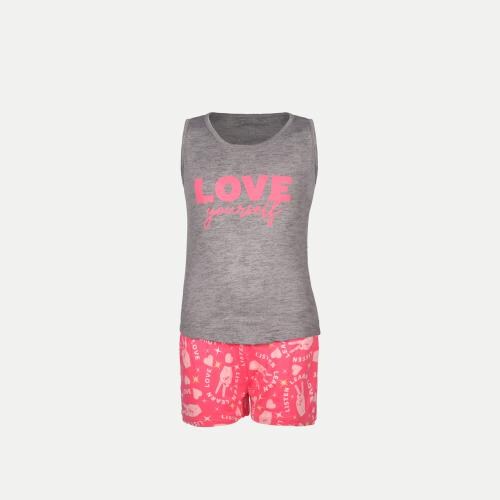 Rad Prix Girls Grey Printed Tank Top with Shorts Set
