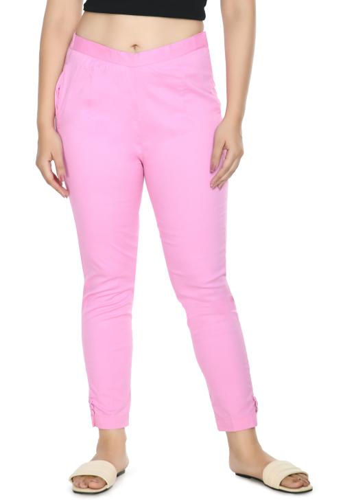 PREEGO Women Baby Pink Stylish Cotton Blend Trouser Pant