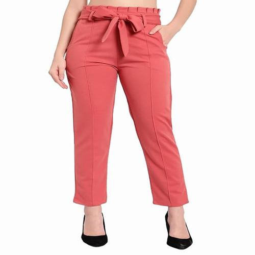 ELVORA Women Smart Slim Fit Polyster Peg Trousers Pink 28