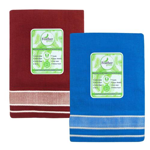 FEATHER GREEN COLOUR FANCY PLAIN COTTON BLENDED LUNGI 02 Meters