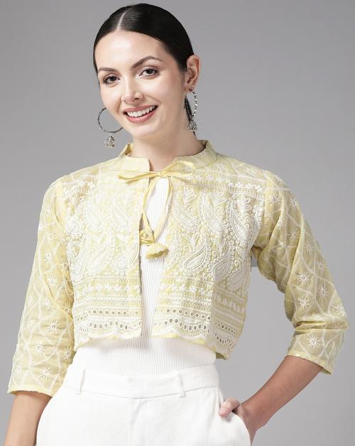 Buy Aarika Womens LEMON Color Chiken Ethnic Jacket Online at Best ...