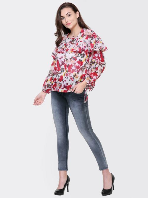 Yaadleen Women Multicolor Floral Pure Georgette Top (XL)