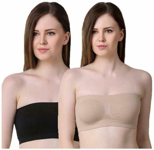 R2N Women's Women Tube Non Padded Bra Strepless Cotton Non Padded Non Wired Solid Daily Use Regular Bra Combo Padded bras Push-up bras off shoulder Full coverage bras Free Size (PACK OF 2)