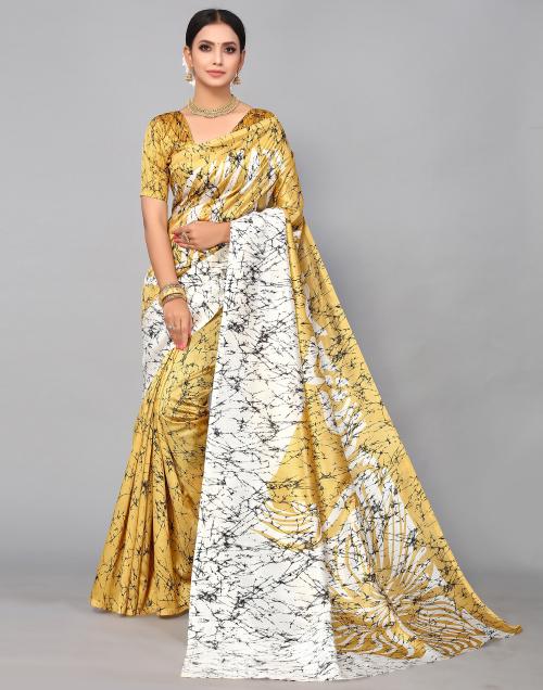 Siril Poly Silk Yellow & White Color Saree with Blouse piece | sarees for Women| saree | sarees