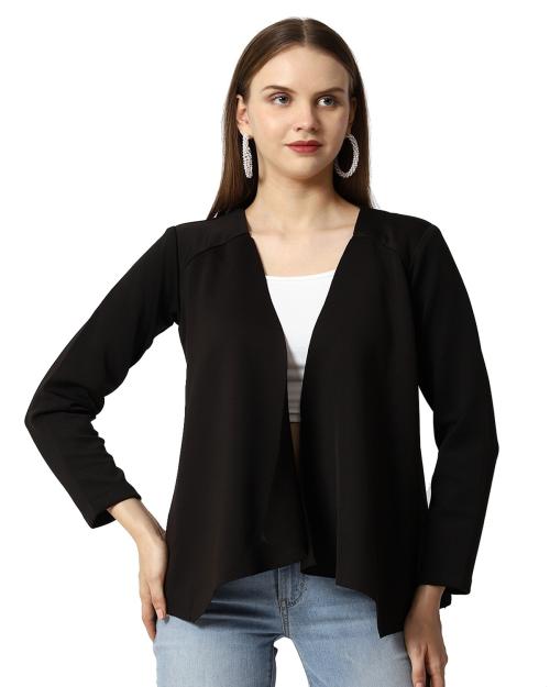14 Fab Black Wool Solid Long Sleeves Shrug for Women's