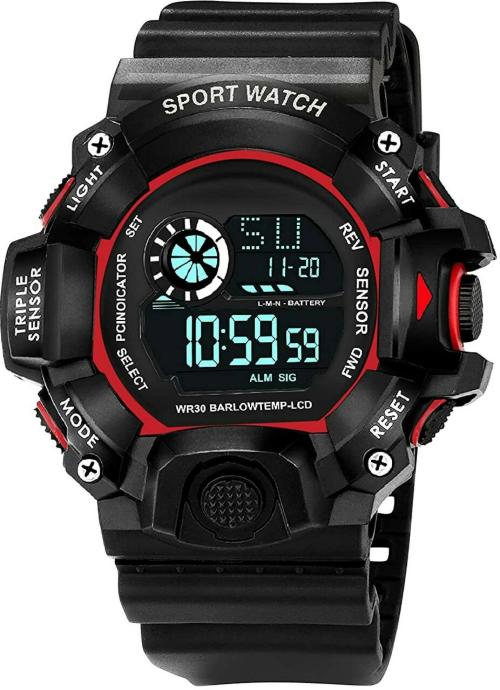 Trex Trend Durable Sports Digital Watch Black and Red Dial Black Strap for Men