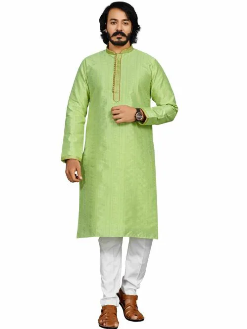 Buy OUTLUK Regal Parrot Green Jacquard Men's Kurta Set with Exquisite ...