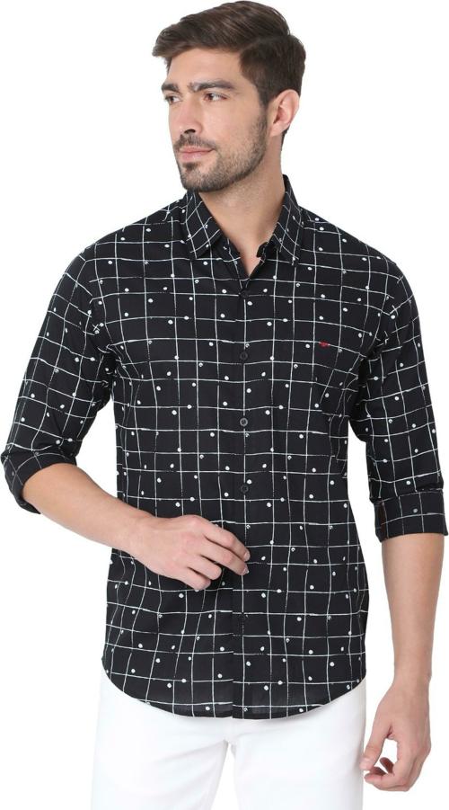 Mufti Black & White Graphic Check Slim Fit Casual Shirt