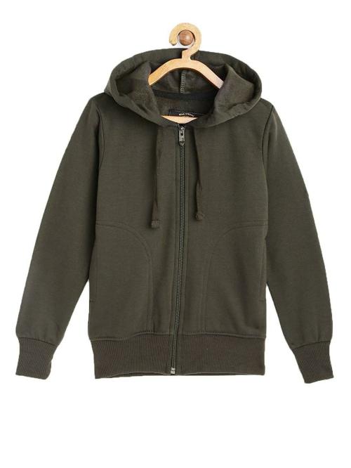 ADBUCKS Boys Green Solid Cotton Hoodie
