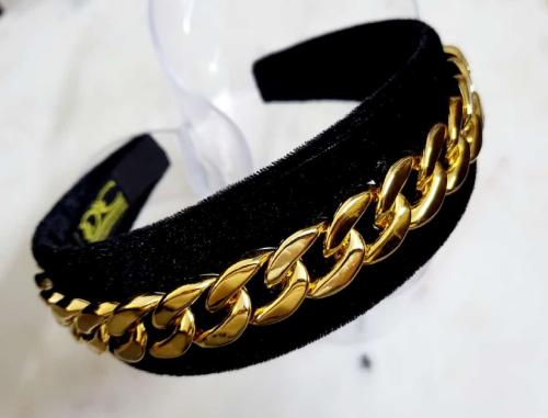 Deepti Chandna Designs Elegant & Exclusive Handcrafted Chain Hairbands/Headbands Black with Gold Chain