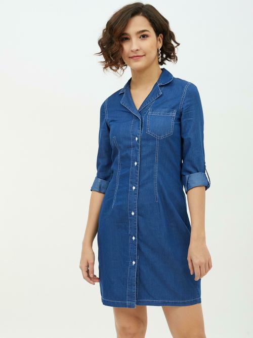 StyleStone Women Blue Solid Shirt Dresses
