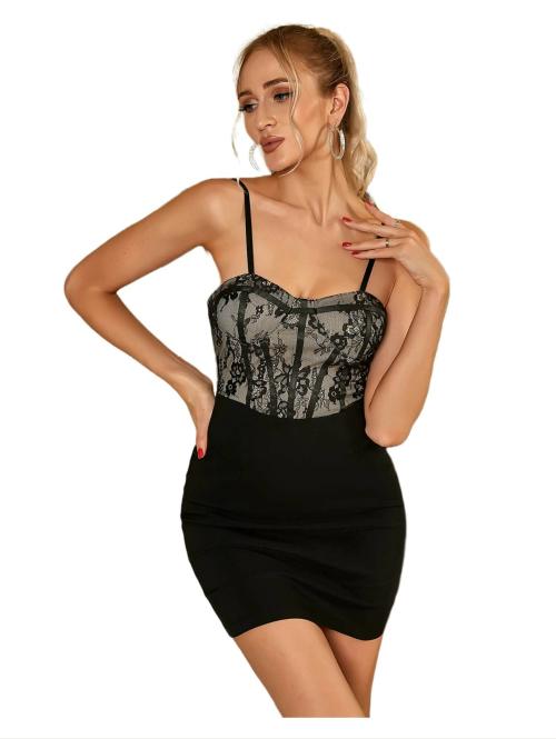 Elecurve Isabella Premium Black Body Con Dress |Latest for Women |Stylish Adjuster Strap |Black