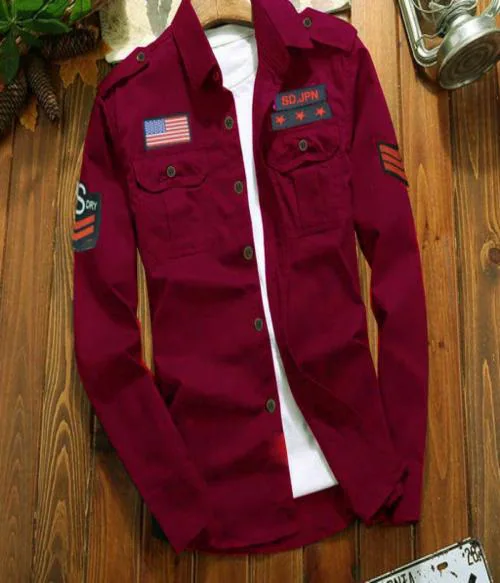 Fashlook Maroon DP Patch Shirt