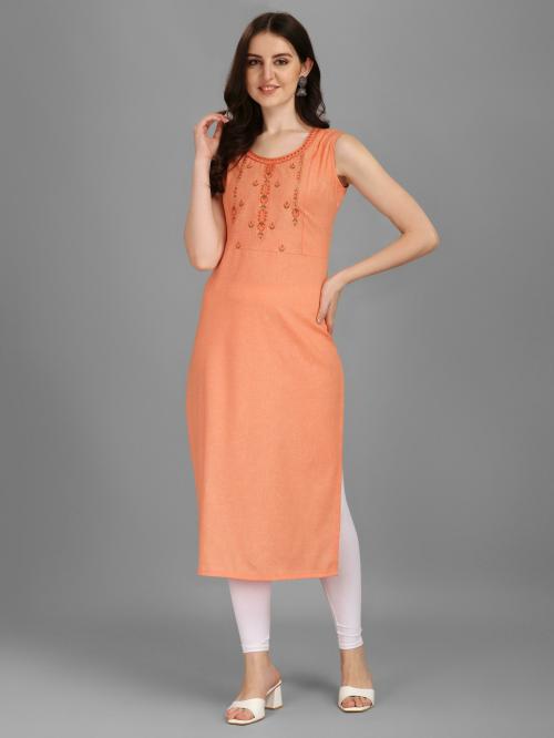 Pinpoint Seller Women Orange Applique Cotton Blend A Line Kurta (XXL)