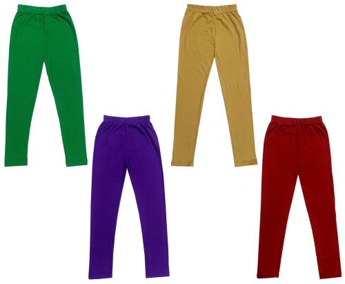 IndiWeaves Girls Cotton Solid Regular Fit Leggings (Pack of 4) Multicolor