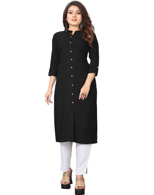 Floral Printed Indian Cotton Rayon Kurta Tunic - Women's Straight Fit 3/4 Sleeve Casual Kurti For Everyday Wear