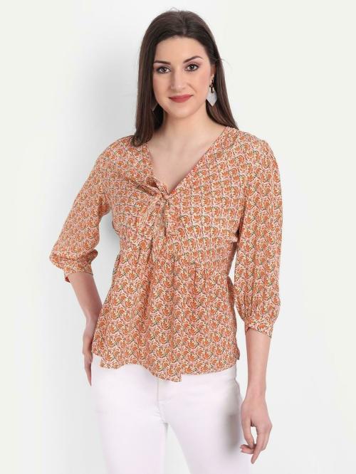 Buy Minglay Women Orange Printed Silk Blend Top Online at Best Prices