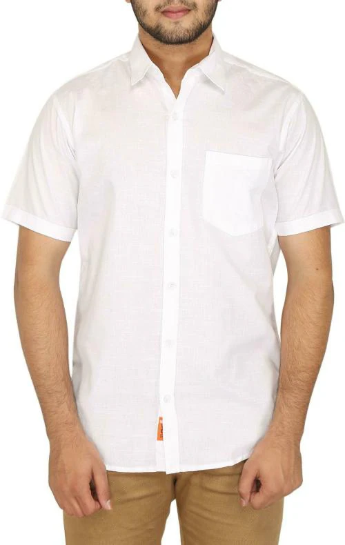 BASE 41 Men White Solid Cotton Blend Casual Shirts