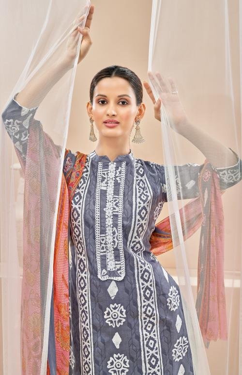 THE JAZZBAAT Women's Cotton Print Unstitched Suit Set With Dupatta | Unstitched Kurta Set | Salwar Suits For Women | Print Unstitched Salwar Suit Material | Dress Material For Women (Grey)