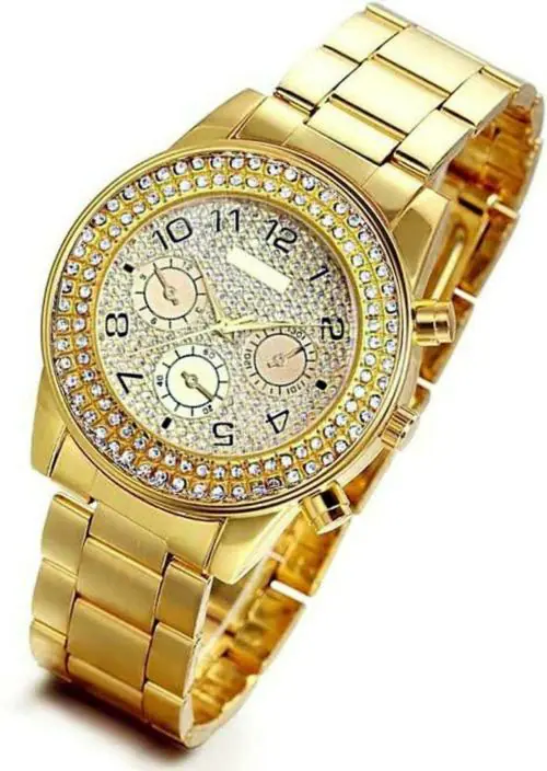 Mastrena Push Button Clasp Analog Gold Dial And Strap Wrist Watch For Girls (MSG2485)