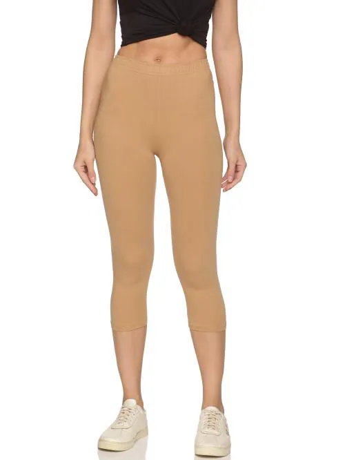 Outflits Ladies Legging Capri (Beige,Small) - Pack Of 1 (OFLLC_BEI_S)