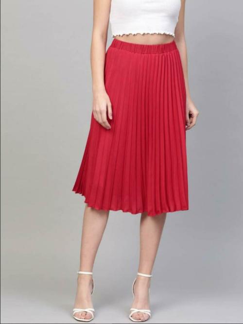 OTABU Women Red Solid Chiffon Skorts Skirt - XXL