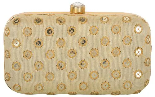 Tooba Handicraft Gold Velvet Women Designer Clutch Bag With Chain Strap