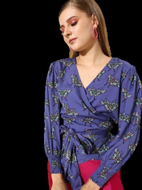 Style Quotient Women Purple & Pink Conversational Print Wrap Top