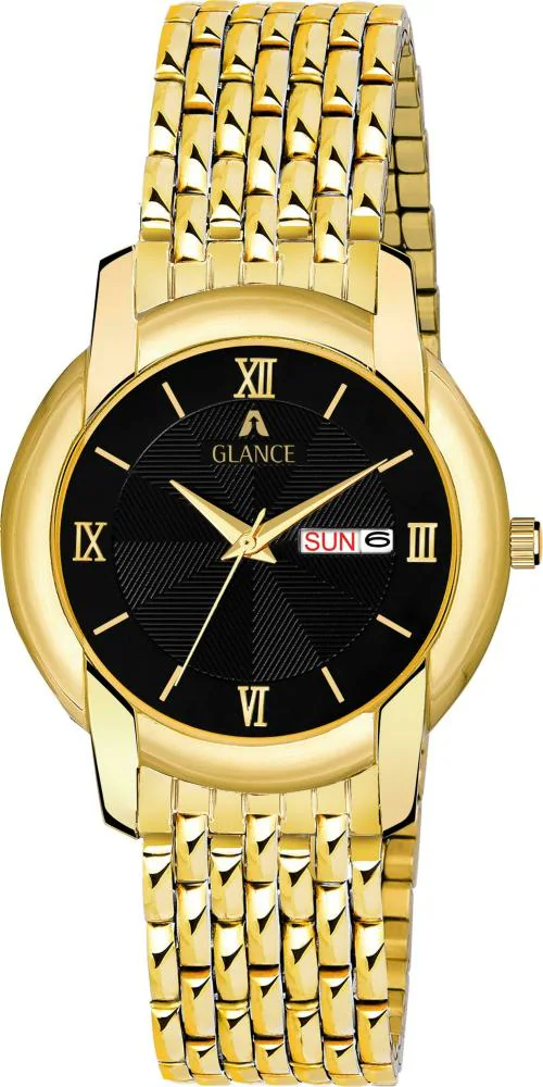 Aglance Analog Black Dial Gold Strap Watch For Women (7954YM03)