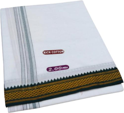 Truevelli white Cotton Blend Dhoti Dhoti 100% Pure Cotton Rich Cotton 2.00 Mts Single Dhoti Blue Border (Pack of 1 Piece)