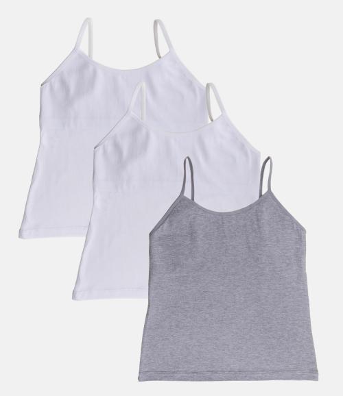Adira | Girls Starter Camisoles | Flat Padded Innerwear Vest | Camisole For Puberty | Girls Slip | Covers Nipples & Gives Confidence At School | stretchy Cotton | Pack Of 3 | White, White & Grey | S