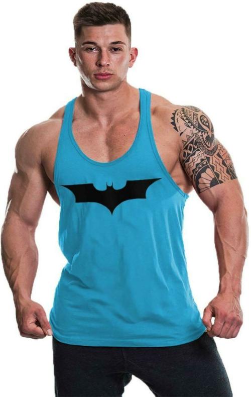 THE BLAZZE Turquoise Blue Printed Cotton Blend Gym Vest XL