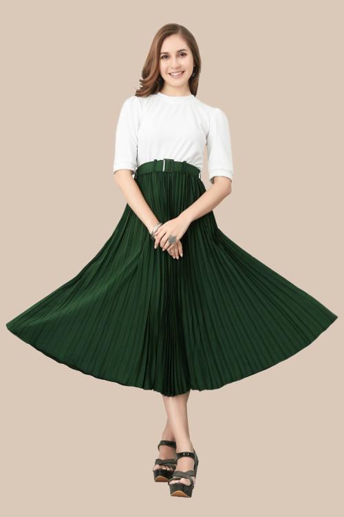 KUDUZO Women Green Crepe Pleated Dress (Xxl)