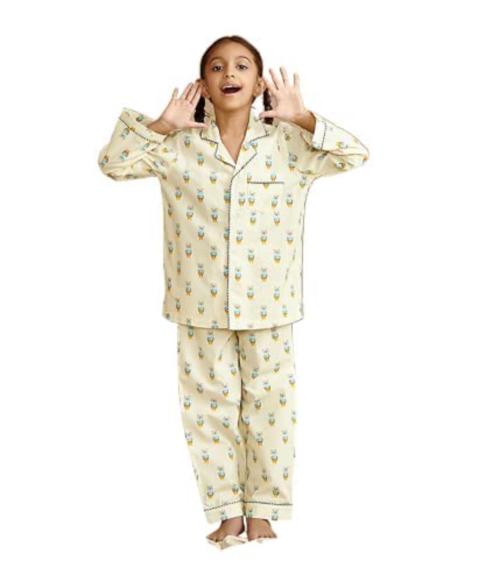Giggle Buns Boys And Girls Light Yellow Cow Print Pure Cotton Pajama And Top (2-3 Years)