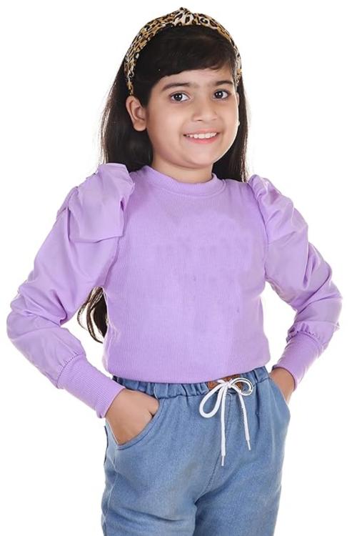 AFFLEON Puff Full Sleeve Stylish Kids Girls Top (Purple)