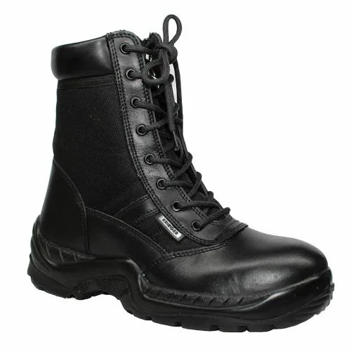 Krieger KR-1001 Hi-Ankle Army Boot with Side Zip for Speed Lacing, Leather Upper, Anti-Skid Sole, Size 08 INDIA/UK