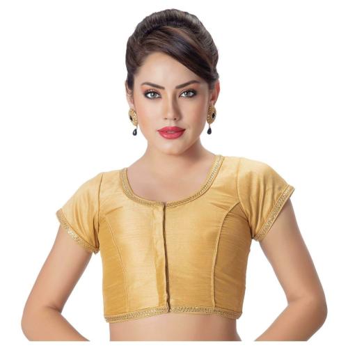 Rinkoo Women's Silk Solid Cap Sleeve Readymade Saree Blouse (R-579-GOLD_34_D_Gold_X-Small)