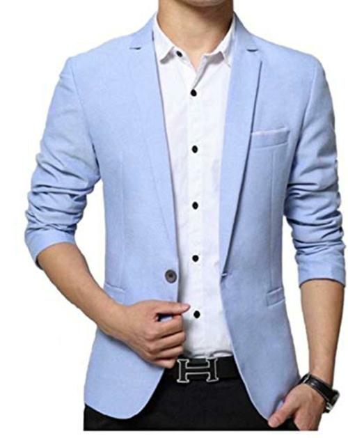Luxrio Men Light Blue Cotton Blazer