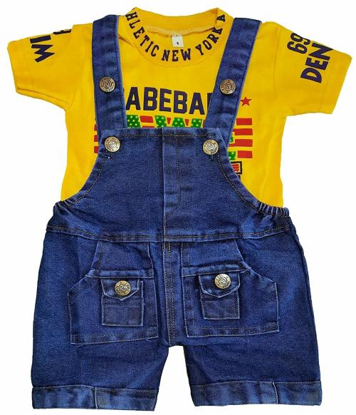 Zuvim Baby Boys & Baby Girls denim Dungaree & T-Shirt Clothing Set ( Yellow, 0-6 months)