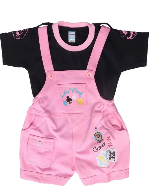 ROBLWINGS Dungaree For Boys & Girls Embroidered Cotton Blend (Pink, Pack of 1)