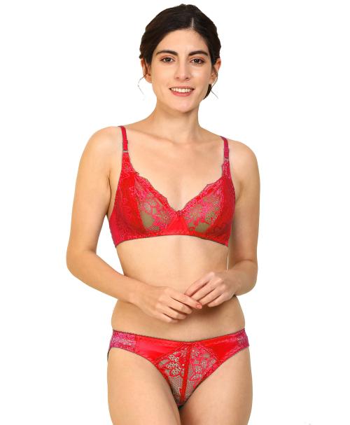 Samvar -Women Cotton Bra Panty Set for Lingerie Set ( Pack of 1 ) ( Color : Red )