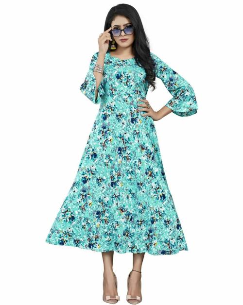 SANTOPERA DESIGNER Women Light Blue Crepe A-line Gown Dress - S