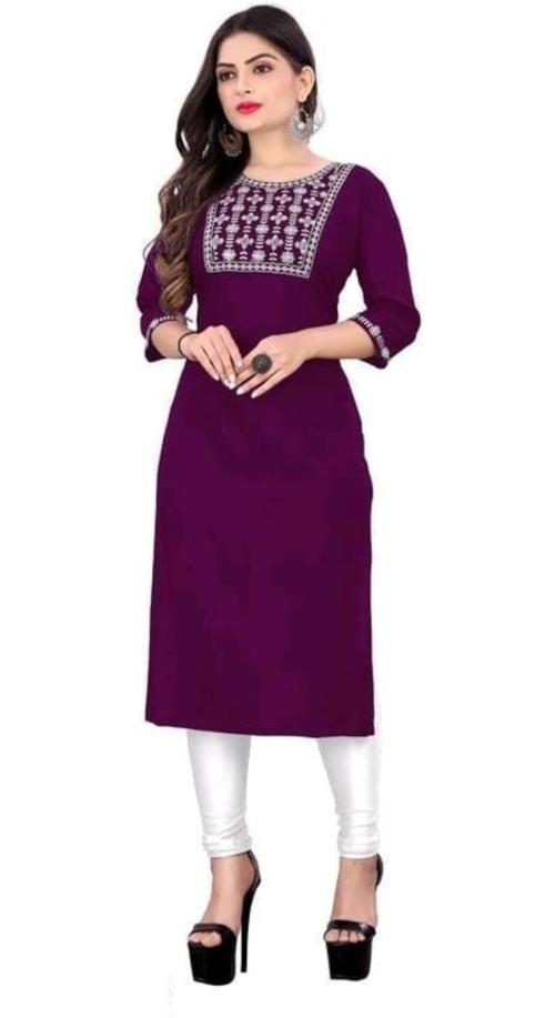INDIAN BOUTIQUE NX Women Purple Embroidered Viscose Rayon Straight Kurta (Xl)